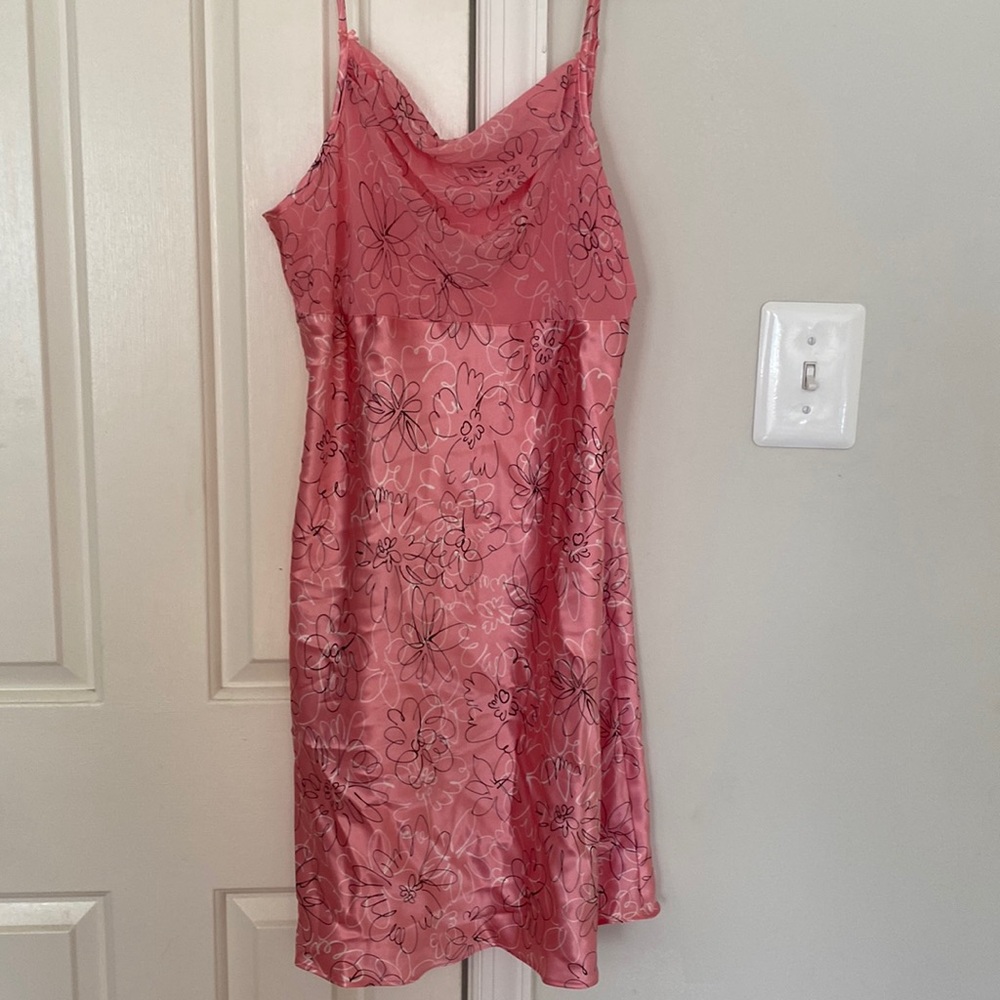 Satin lingerie night gown with chiffon scoop neckline